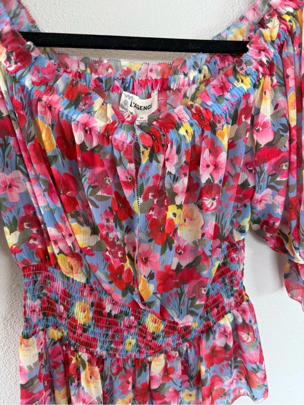 L'Agence Aubriella Off the Shoulder Floral Blouse Red Multi Casual Women’s Small
